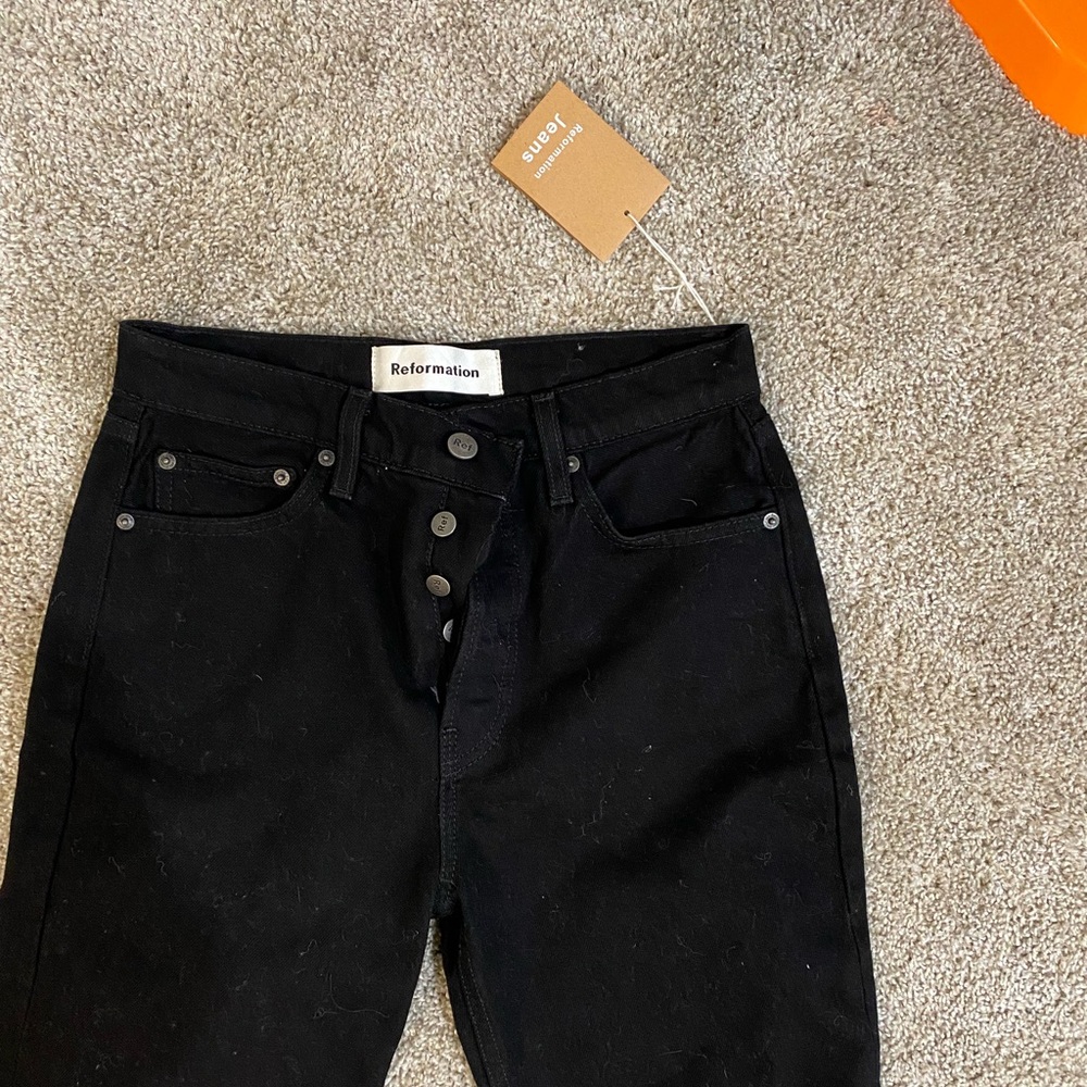 Reformation Mid Rise, Straight Leg Black Denim